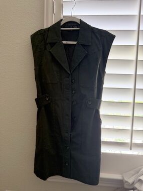 Veronica Beard Black Sleeveless Button-Front Utility Dress